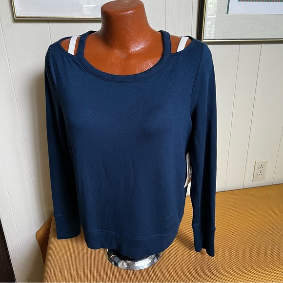 Athleta cut out neck pullover long sleeve top modal NWT L dark blue - Picture 3 of 9